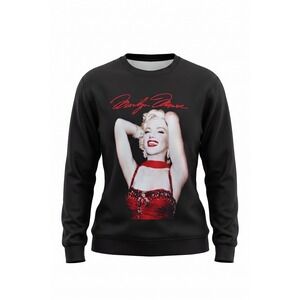 SHEIN X Marilyn Monroe Graphic Sweatshirt Black Crewneck Fleece Pullover Large
